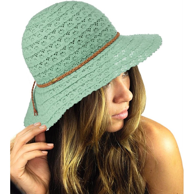 Sun Hats Open Knit Brown Braided Trim Vented Cotton Beach Sun Hat - Mint - C018C53TN5W $17.76