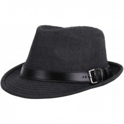 Fedoras Men/Women's Classic Short Brim Miami Beach Panama Fedora Straw Hat - Black Hat Black Belt - CJ18CD5ZWX5 $30.23