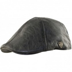 Newsboy Caps Leather Feel Ivy Newsboy Duckbill Cap Hat 59cm Black - CB11RW2NFKX $20.99