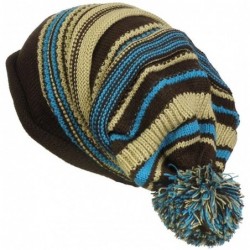 Skullies & Beanies Women's Multi Color Stripe Slouchy Pom Pom Knit Beanie Ski Cap - Teal Mix - CV129POAJWL $14.48