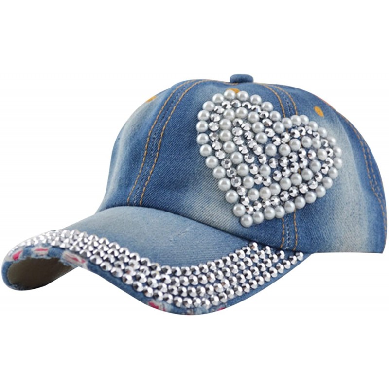 Baseball Caps Women Loving Heart Bling Rhinestone Sport Jeans Baseball Golf Cap Hat - C312I63FANZ $19.42