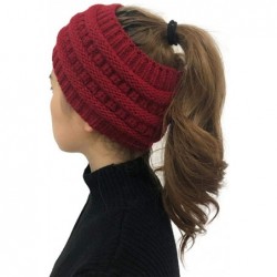 Skullies & Beanies Unisex Fashion Bun Ponytail Soft Stretch Winter Beanie Tail Hat Hats & Caps - Wine Red - C31920QW50I $24.49