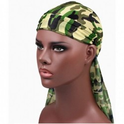Skullies & Beanies Silky Durag for Men and Women- Star Floral Camouflage Print Long Tail Caps Headwraps Turban - Army Green -...