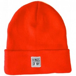 Skullies & Beanies Mini Logo Cuffed Knit Winter Beanie Hat - for Men and Women - Neon Orange - CG18KY6ED2N $19.41