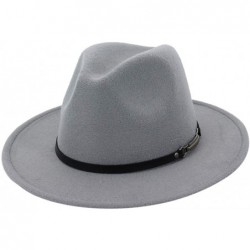Fedoras Wide Brim Vintage Jazz Hat Women Men Belt Buckle Fedora Hat Autumn Winter Casual Elegant Straw Dress Hat - Gray a - C...