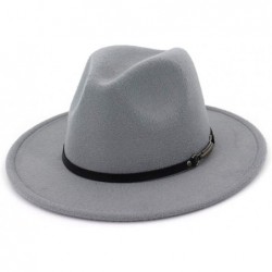 Fedoras Wide Brim Vintage Jazz Hat Women Men Belt Buckle Fedora Hat Autumn Winter Casual Elegant Straw Dress Hat - Gray a - C...