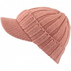 Skullies & Beanies Winter Ribbed Visor Knit Beanie Hat Warm Skully Baseball Cap SLQ1231 - Pink - CX18ZA7GTL5 $32.05