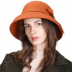 Bucket Hats Womens 1920s Vintage Wool Felt Cloche Bucket Bowler Hat Winter Crushable - 00366_orange - CD18ZULD22U $52.75