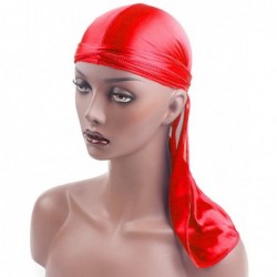 Skullies & Beanies Unisex Men Women Fashion Soft Silk Pirate Cap Solid Muslim Turban Durag Bandana Headwear - Red - CP18LYZSY...
