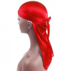 Skullies & Beanies Unisex Men Women Fashion Soft Silk Pirate Cap Solid Muslim Turban Durag Bandana Headwear - Red - CP18LYZSY...