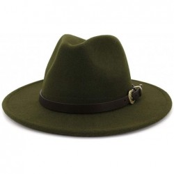 Fedoras Men & Women Wide Brim Felt Fedora Hat with Belt - A-olive Green - CW18ZKRSEXU $24.16