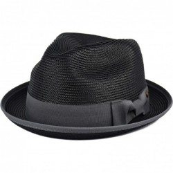 Fedoras Mens Summer Fedora Hat Poly Braid Bound Edge Crushable Porkpie Hat - Black - CA18E379TTG $35.19