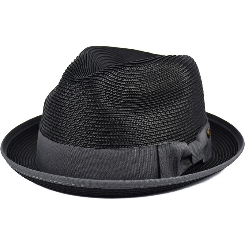 Fedoras Mens Summer Fedora Hat Poly Braid Bound Edge Crushable Porkpie Hat - Black - CA18E379TTG $28.15