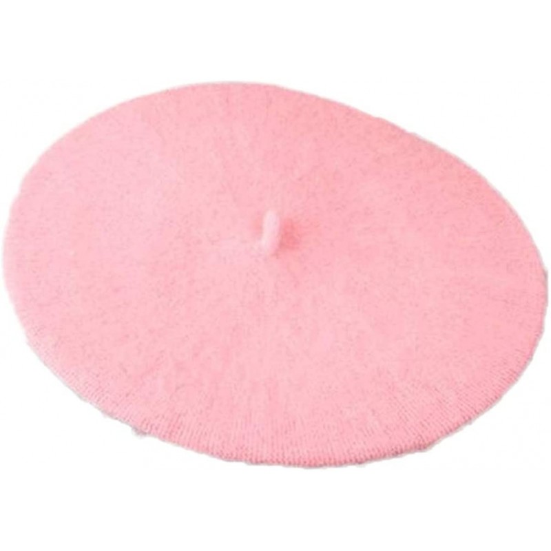 Berets Women Laidies Baggy Beret Made of Faux Wool-Winter Warming Beanie Artist Hat Solid Color Autumn Cap - Pink - C418Z3AGN...