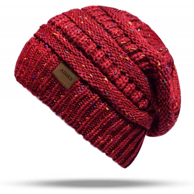 Skullies & Beanies Women's Warm Chunky Thick Stretchy Knit Beanie Skull Cap Winter Knitting Warm Hat - Wine - CM1864DA6C9 $12.78