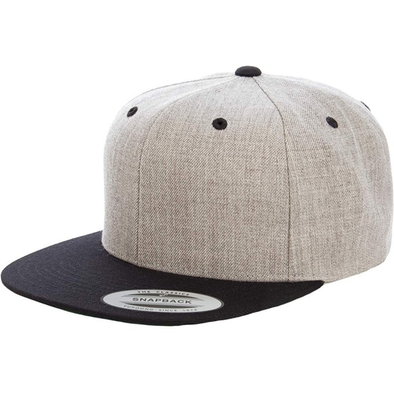 Baseball Caps Yupoong Premium Classic Snapback Hat - Flat Brim- Adjustable Ballcap w/Hat Liner - Heather/Black - CK18GYAS9DX ...