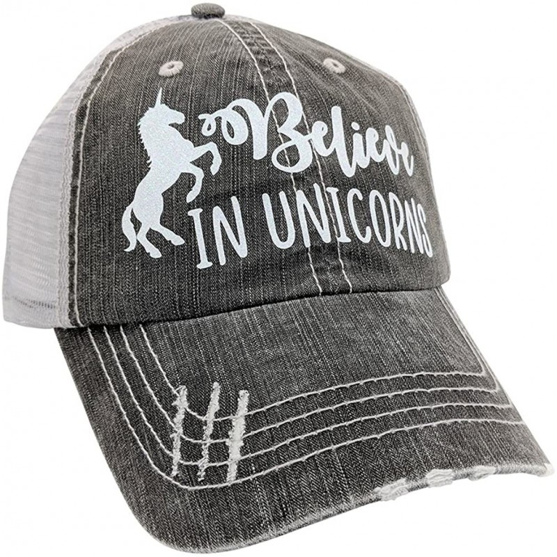 Baseball Caps Women's Believe in Unicorns- Unicorn- Baseball Cap - Grey/Whiteglitter - CO18CNCSL8O $30.34
