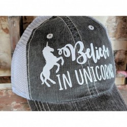 Baseball Caps Women's Believe in Unicorns- Unicorn- Baseball Cap - Grey/Whiteglitter - CO18CNCSL8O $30.34