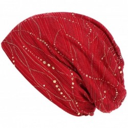 Balaclavas Women Muslim Scarf Hat Stretch Bling Turban Headwear Head Wrap Cap for Cancer Chemo - Red - CU18I3LY4LN $20.68