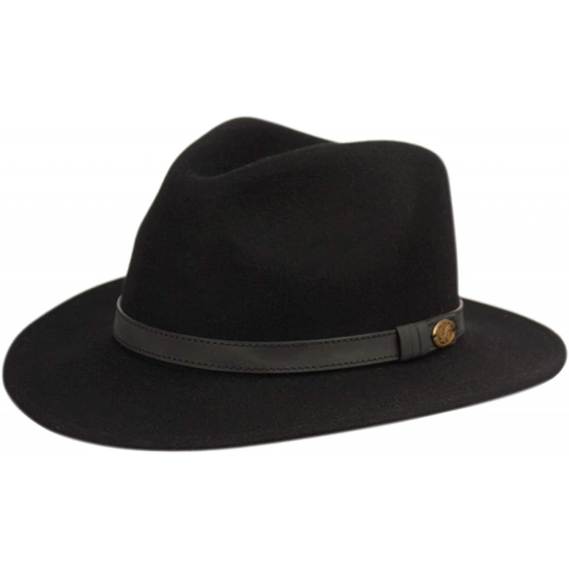 Fedoras Indiana Jones Style Men's Wool Felt Outback Fedora with Grosgrain or Faux Leather Band - He57black - CA18LDIYI59 $76.39