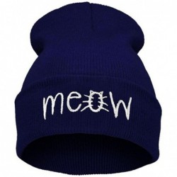 Skullies & Beanies Women Teen Girls Cute 'Meow' Letter Print Knit Warm Hat Slouchy Beanie Cap - Navy - CW188O2K4M3 $21.52
