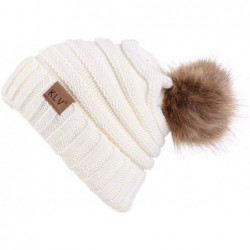 Berets Women Ladies Winter Knitting Hat Warm Artificial Wool Snow Ski Caps With Visor - S1100-white - CM18KAIR0Q0 $23.59