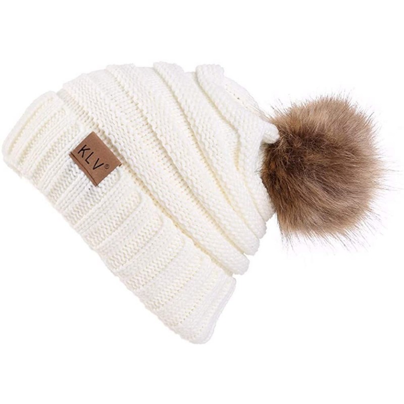 Berets Women Ladies Winter Knitting Hat Warm Artificial Wool Snow Ski Caps With Visor - S1100-white - CM18KAIR0Q0 $17.05