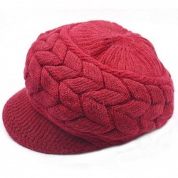 Berets Women Beanie Hat Braid Knitting Brim Crochet Skull Cap with Visor Cabbie Cap - Z-red - CC18A4RTWWI $18.36