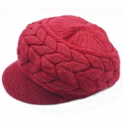 Berets Women Beanie Hat Braid Knitting Brim Crochet Skull Cap with Visor Cabbie Cap - Z-red - CC18A4RTWWI $11.62