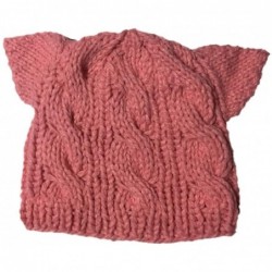 Skullies & Beanies Knit Dog Ear Hat for Women Knitting Crochet Handmade Warmer Beanie Cap - Pink - C5189KQDHI3 $18.66