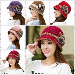 Headbands Malbaba Women Winter Warm Floral Cap Knitted Hat Beret Baggy Beanie Hat Casual Retro Beret Slouch Ski Cap - CT18LXC...