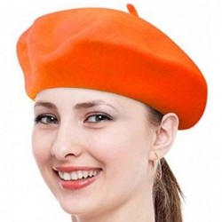 Berets Women Ladies Solid Painters Color Classic French Fashion Wool Bowler Beret Hat - Orange - C312O7NXN7I $18.35