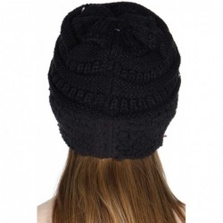 Skullies & Beanies Winter Hats for Women Beanies for Women Cable Knit Double Layer Fur Fleece Cuff Thick Warm Cap - Bk/Bk - C...