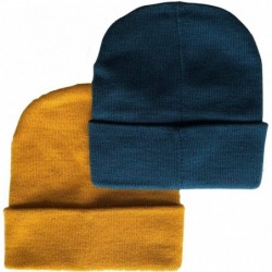 Skullies & Beanies Men's 4 Pack Knit Winter Hat Beanie Thick Skull Cap Foldover Cuffs - Mustard- Blue - CL18ARO682Q $22.24
