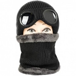 Skullies & Beanies Winter Hat with Windproof Glasses Beanie Hat Warmer Loop Scarves Snood Set for Men & Women - Black - C318Y...