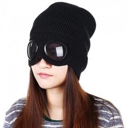 Skullies & Beanies Winter Hat with Windproof Glasses Beanie Hat Warmer Loop Scarves Snood Set for Men & Women - Black - C318Y...