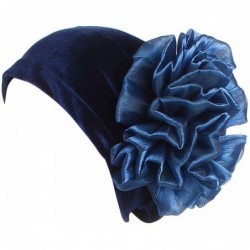 Skullies & Beanies Women Velvet Turban Hat Indian Cap Flower Slouchy Beanie Stretch Chemo Headwrap - Hb Flower Navy Blue - CQ...