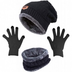 Skullies & Beanies Winter Hat Scarf Gloves Set Skull Cap Neck Warmer and Touch Screen Gloves - Black - CW18AI6QXNK $19.84