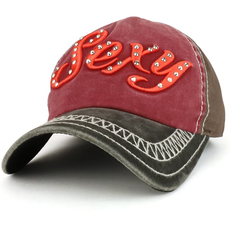 Baseball Caps Sexy 3D Embroidered Stitch Multi Color Baseball Cap - Brown Burgundy - CY1898O6AYN $29.16