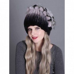 Skullies & Beanies Women Real Fur Warm Skullies Beanie- Rex Rabbit Fur Hat Winter Knit Hats with Fox Fur - Color 8 - CI18AGHE...