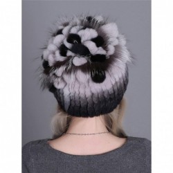 Skullies & Beanies Women Real Fur Warm Skullies Beanie- Rex Rabbit Fur Hat Winter Knit Hats with Fox Fur - Color 8 - CI18AGHE...