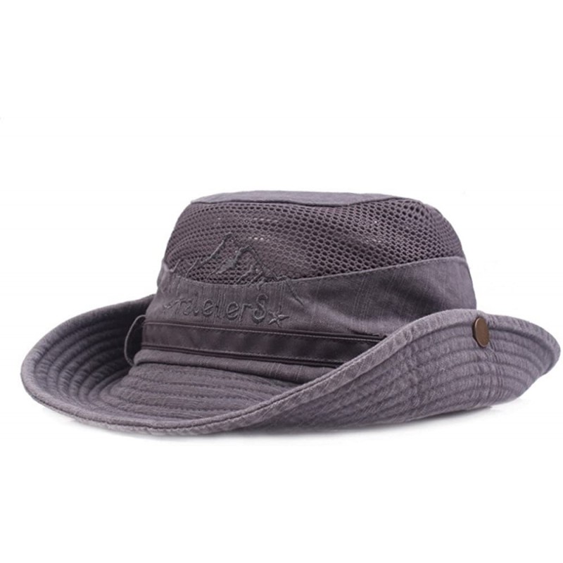 Sun Hats Mens Cotton Bucket Hat Summer Outdoor Boonie Climbing Mesh Breathable Sunshade Cap - Gray - C918DZLEGWS $25.57