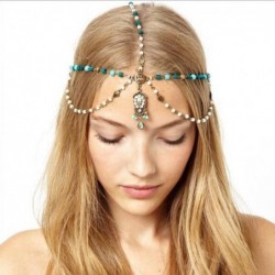 Headbands Bohemia hair accessories Turquoise&Pearls hair chain for Women and Girls. - CQ18534DD80 $21.39
