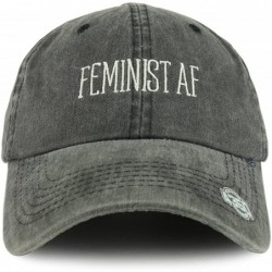 Baseball Caps Feminist AF Text Embroidered Washed Cotton Unstructured Baseball Cap - Black - CB187CZIQOK $25.83
