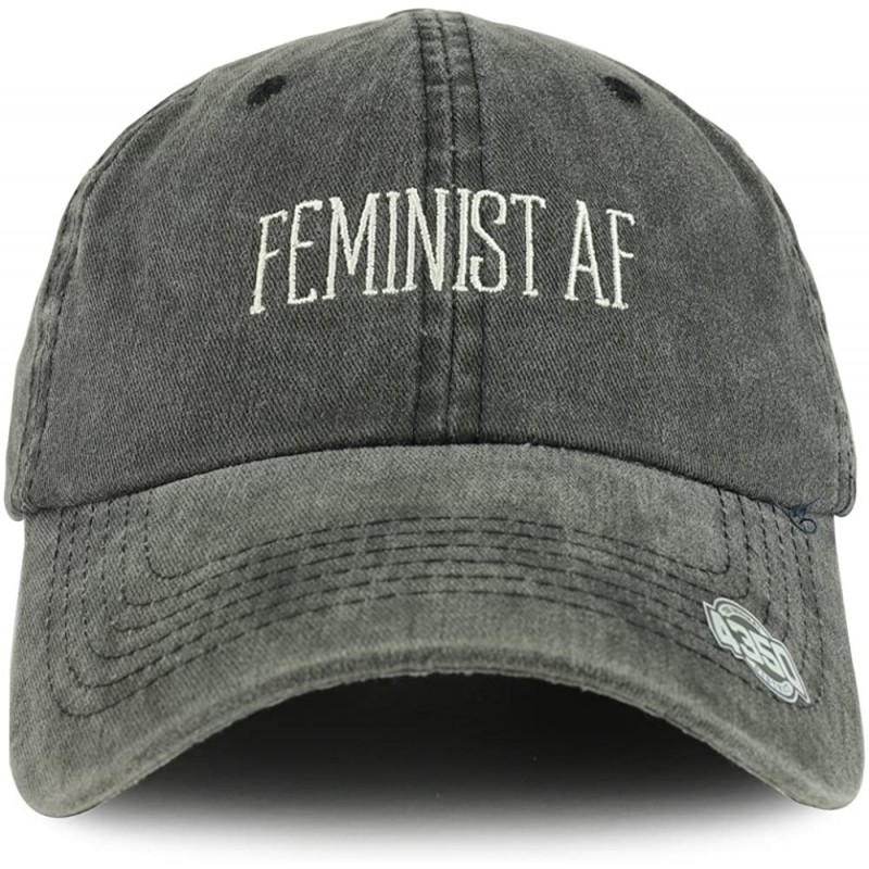 Baseball Caps Feminist AF Text Embroidered Washed Cotton Unstructured Baseball Cap - Black - CB187CZIQOK $25.83