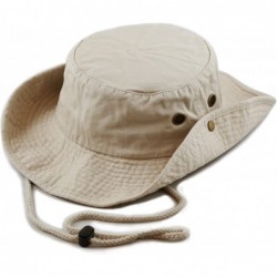 Sun Hats 100% Cotton Stone-Washed Safari Wide Brim Foldable Double-Sided Sun Boonie Bucket Hat - Khaki - CA12EDOTLQT $23.75