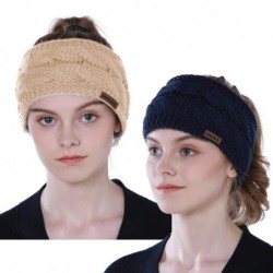Cold Weather Headbands Women Winter Headband Cable Knit Fuzzy Lined Head Wrap Headband Ear Warmer (Navy & Beige) - Navy & Bei...