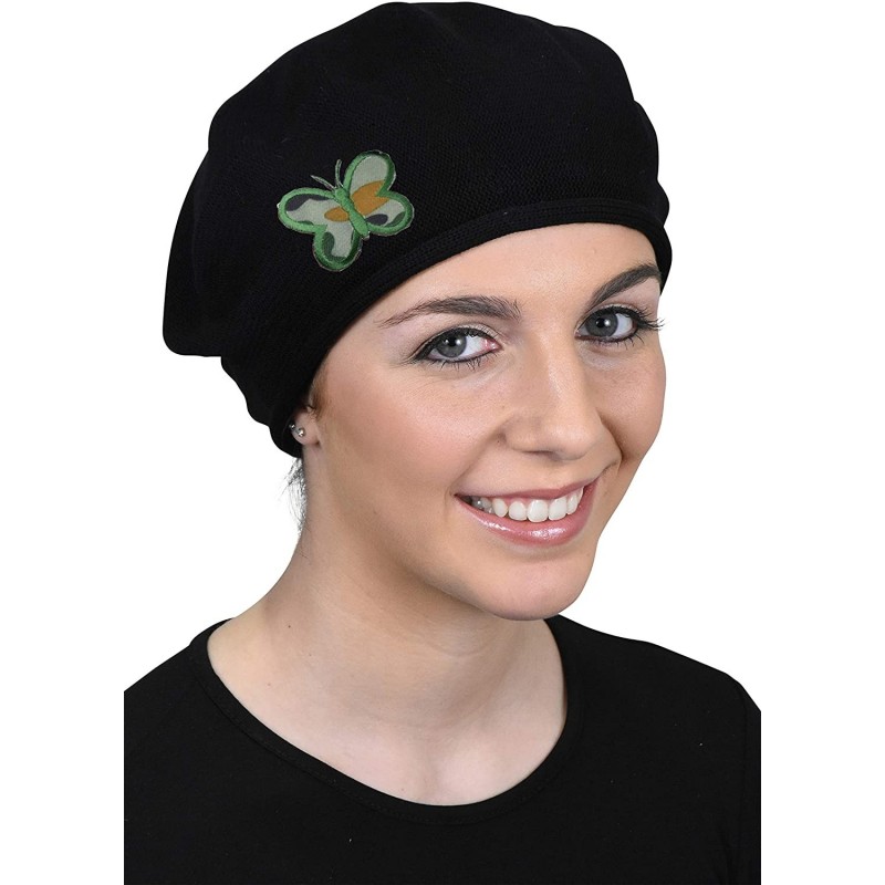 Berets 100% Cotton Beret French Ladies Hat with Army Butterfly Applique - Black - CR182A9Y4ZC $31.90
