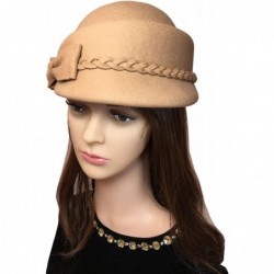 Berets Womens Bowknot 100% Wool Fall Winter Derby Hat Doom Cloche Hat - Light Tan - CF187C6RIZY $25.01