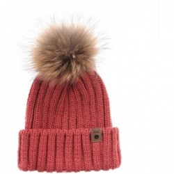 Skullies & Beanies Trendy Ribbed Knitted Fur Pom Pom Beanie Hat Slouchy CR5146 - Pink - C31204M9RN1 $28.68